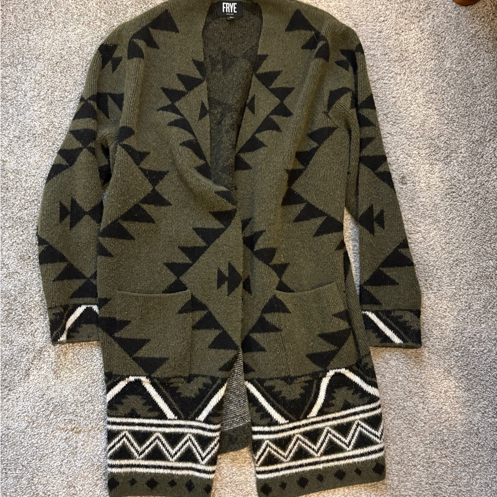 Frye Green and Black Patterned Cardigan